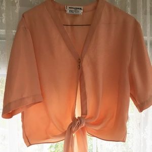 Peach Top front knot silk V neck button down